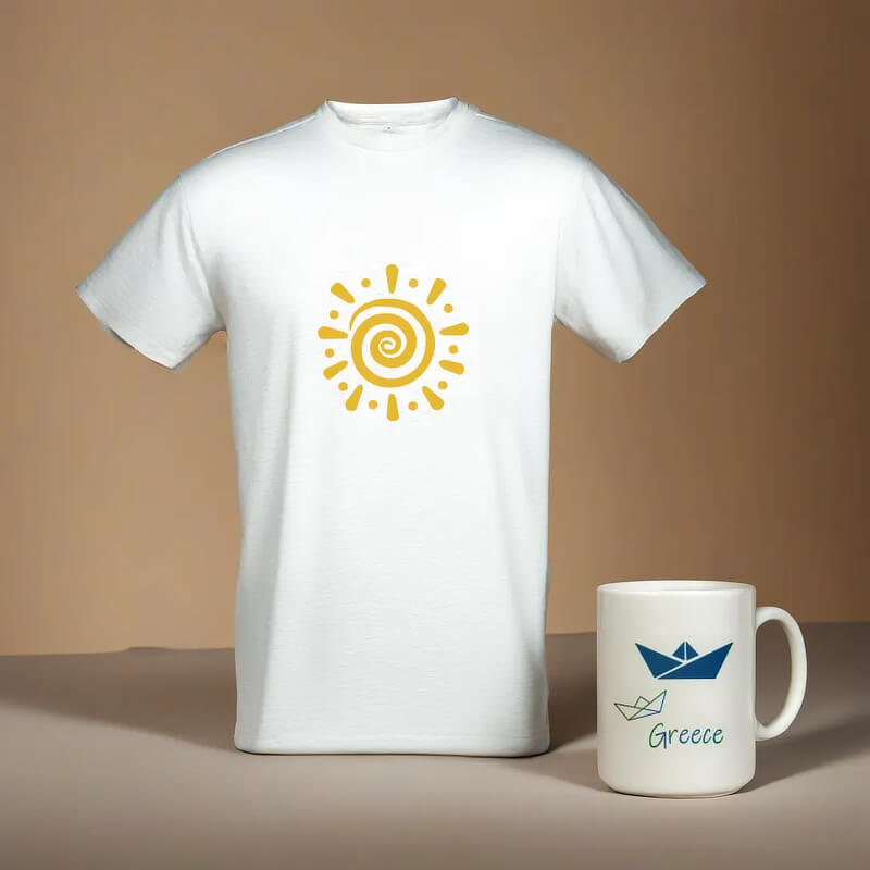 T-shirt και κούπα με τον ήλιο και το καραβάκι της Ελλάδας